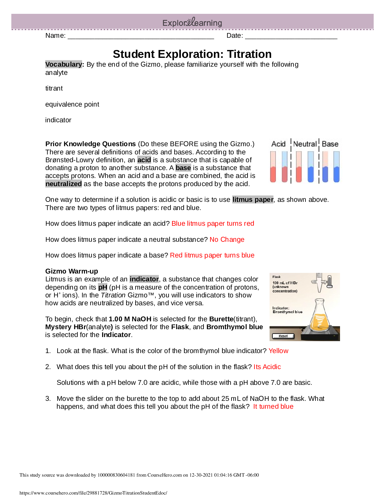 Preview image for Gizmo titration studentE ( A better document to understanding Titration)