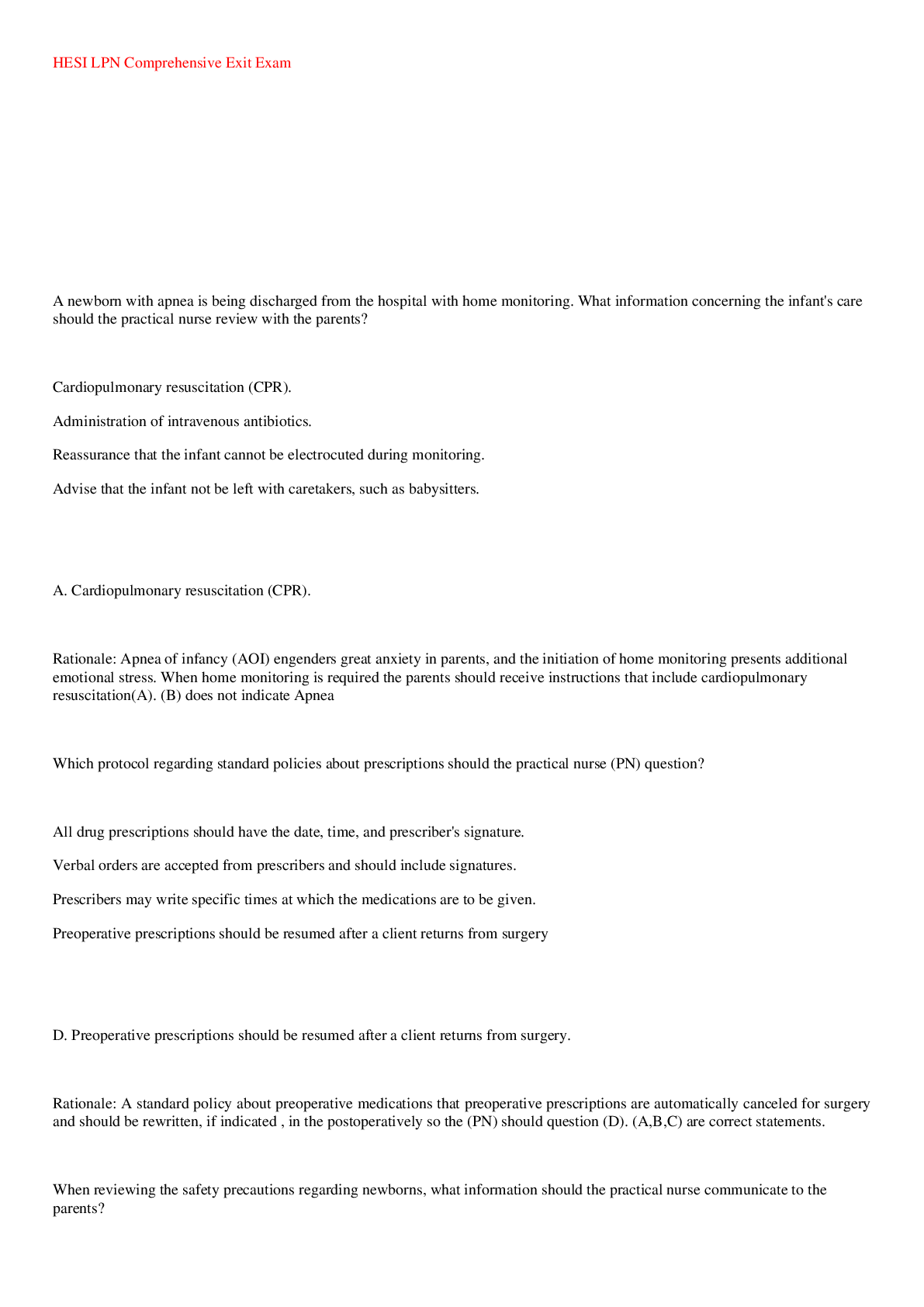 Preview image for HESI LPN Comprehensive Exit Exam  With Answers And Rationale.