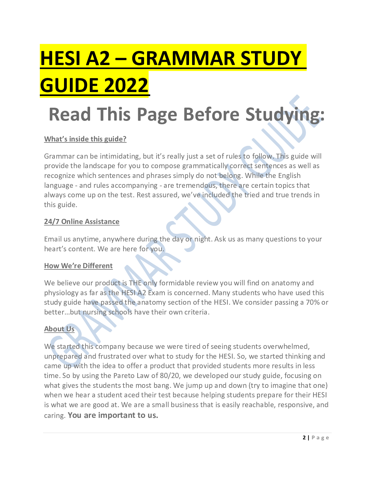 Preview image for HESI A2 – GRAMMAR STUDY GUIDE 2022