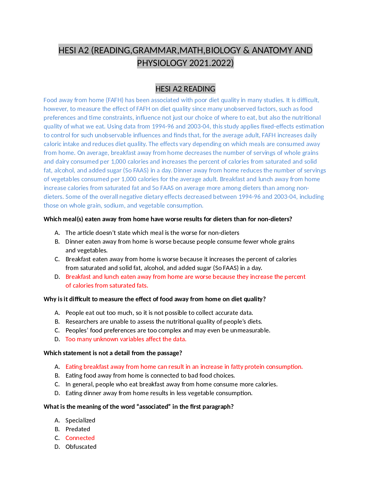 Preview image for HESI A2 (READING,GRAMMAR,MATH,BIOLOGY & ANATOMY AND PHYSIOLOGY 2021.2022)