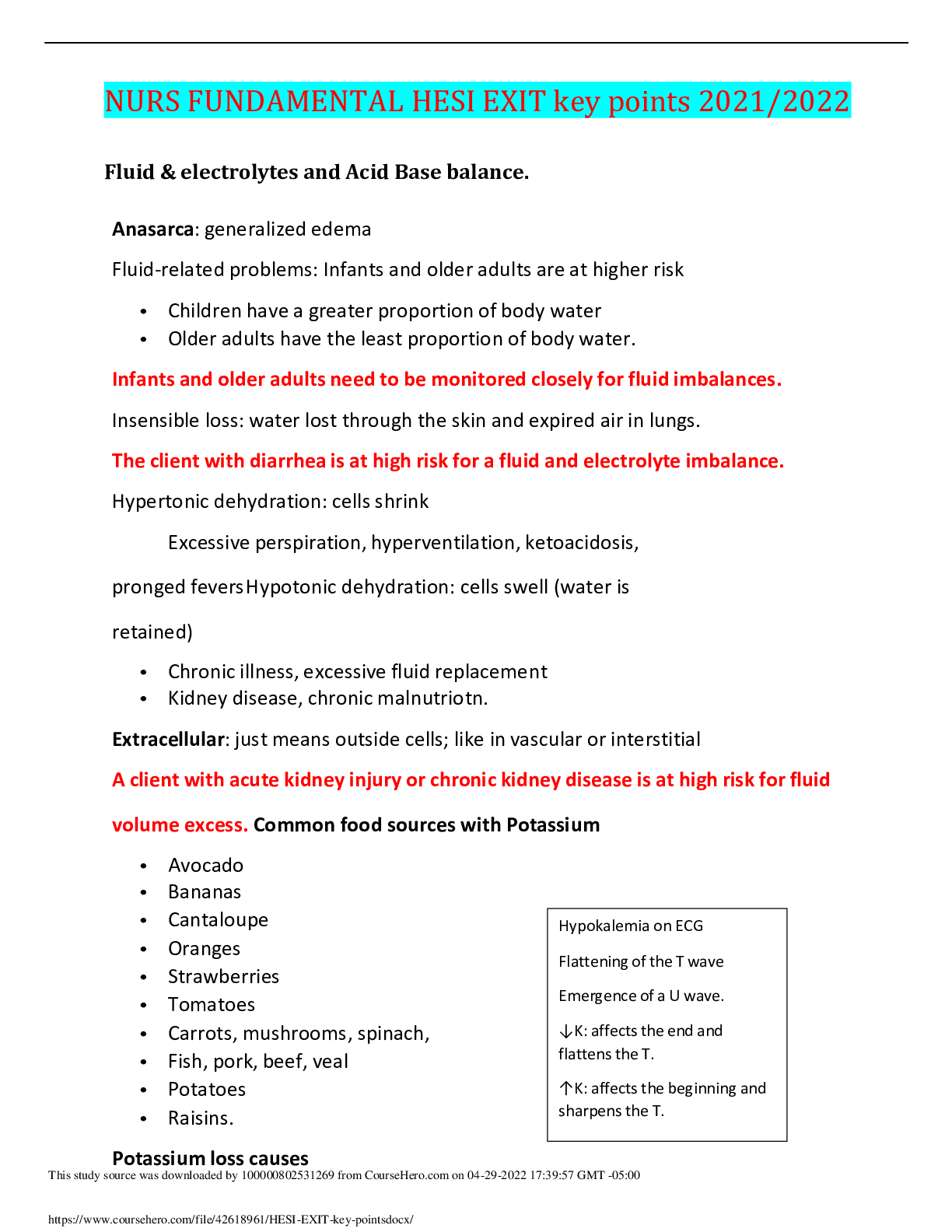 Preview image for NURS FUNDAMENTAL HESI EXIT key points 2021/2022,100% CORRECT