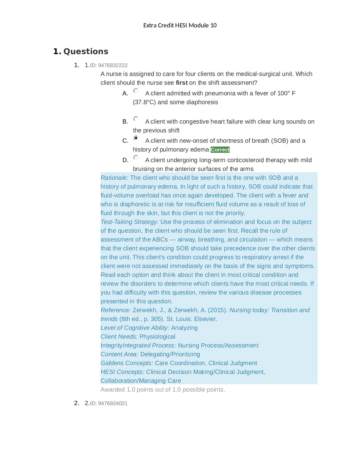 Preview image for HESI Extra Credit Module 10 Exam