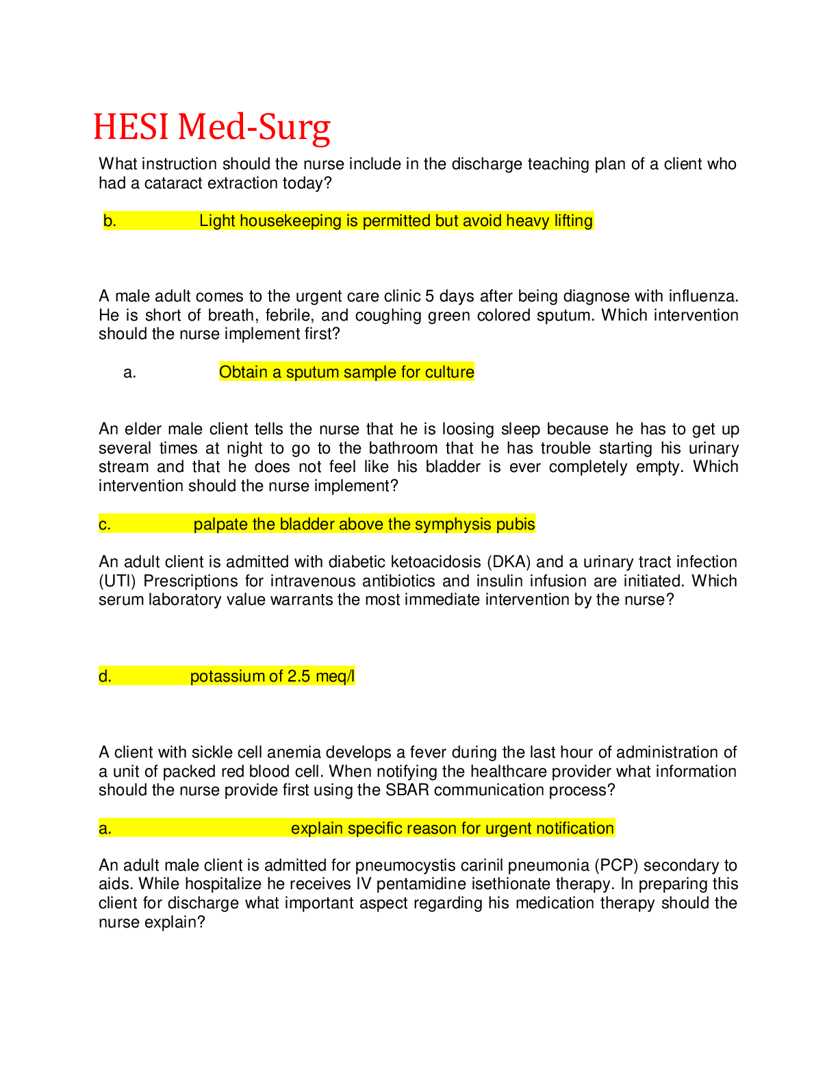 Preview image for HESI Med-Surg, Questions and Answers, 100% Correct, Download to Score A