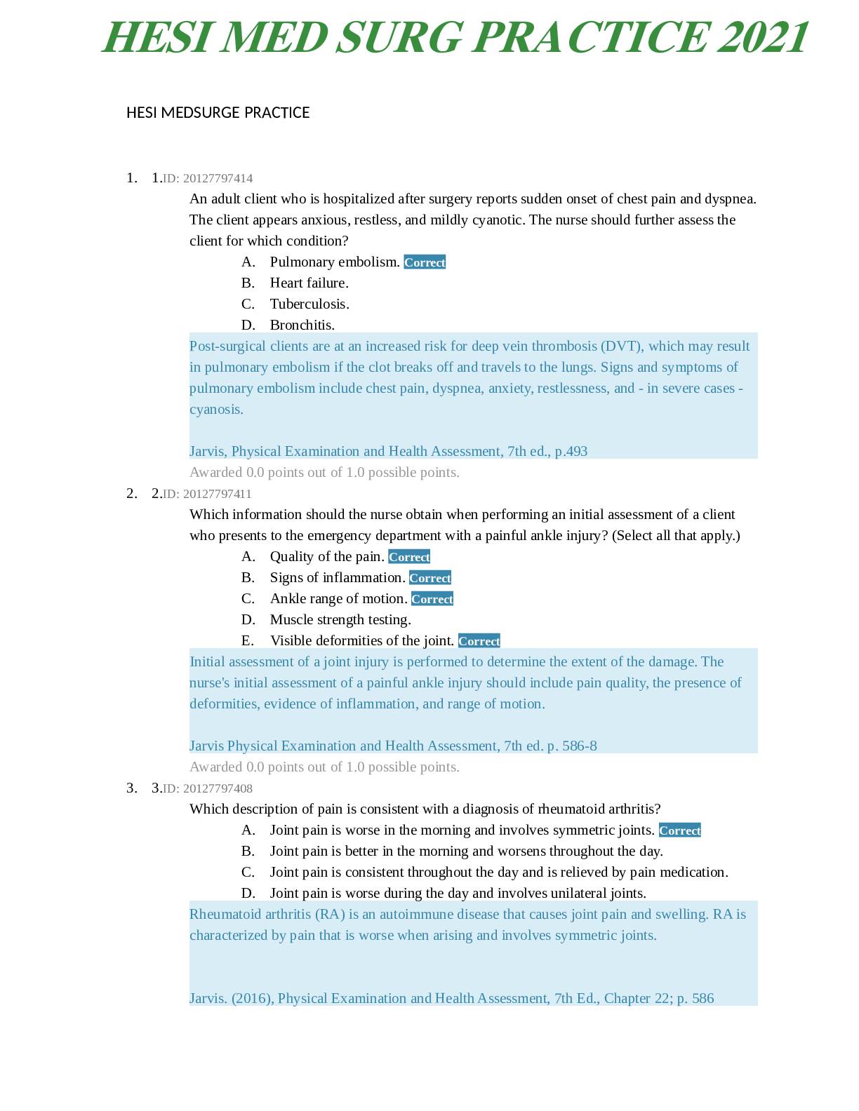 Preview image for MEDICAL SU 400_HESI MEDSURGE PRACTICE WITH ALL CORRECT QUESTIONS AND ANSWERS