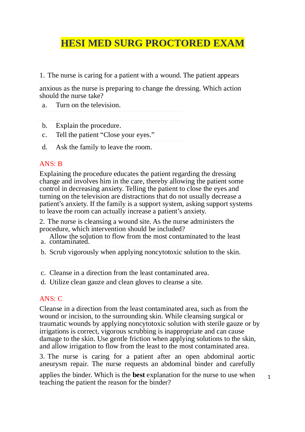 Preview image for Chamberlain College of Nursing-HESI MED SURG PROCTORED EXAM