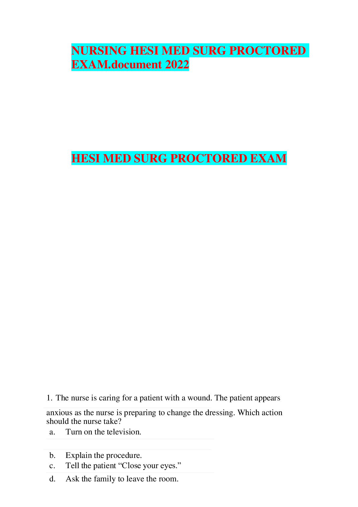 Preview image for NURSING HESI MED SURG PROCTORED EXAM.document 2022