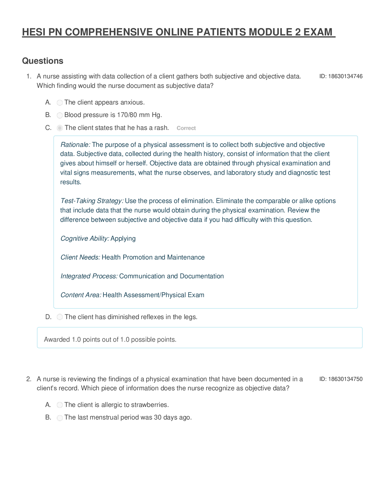Preview image for HESI PN COMPREHENSIVE ONLINE PATIENTS MODULE 2 EXAM REVIEW,WALLACE COLLEGE