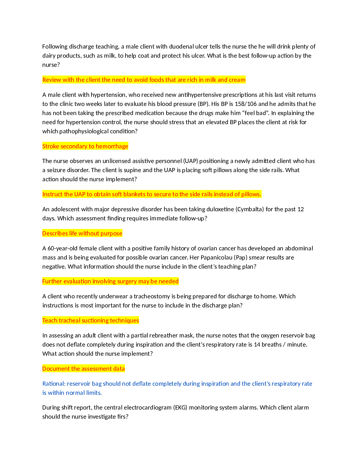 Preview image for HESI RN EXIT EXAM V1-V7 questions and answers |7 VERSIONS ALL GRADED A| LATEST REVISION