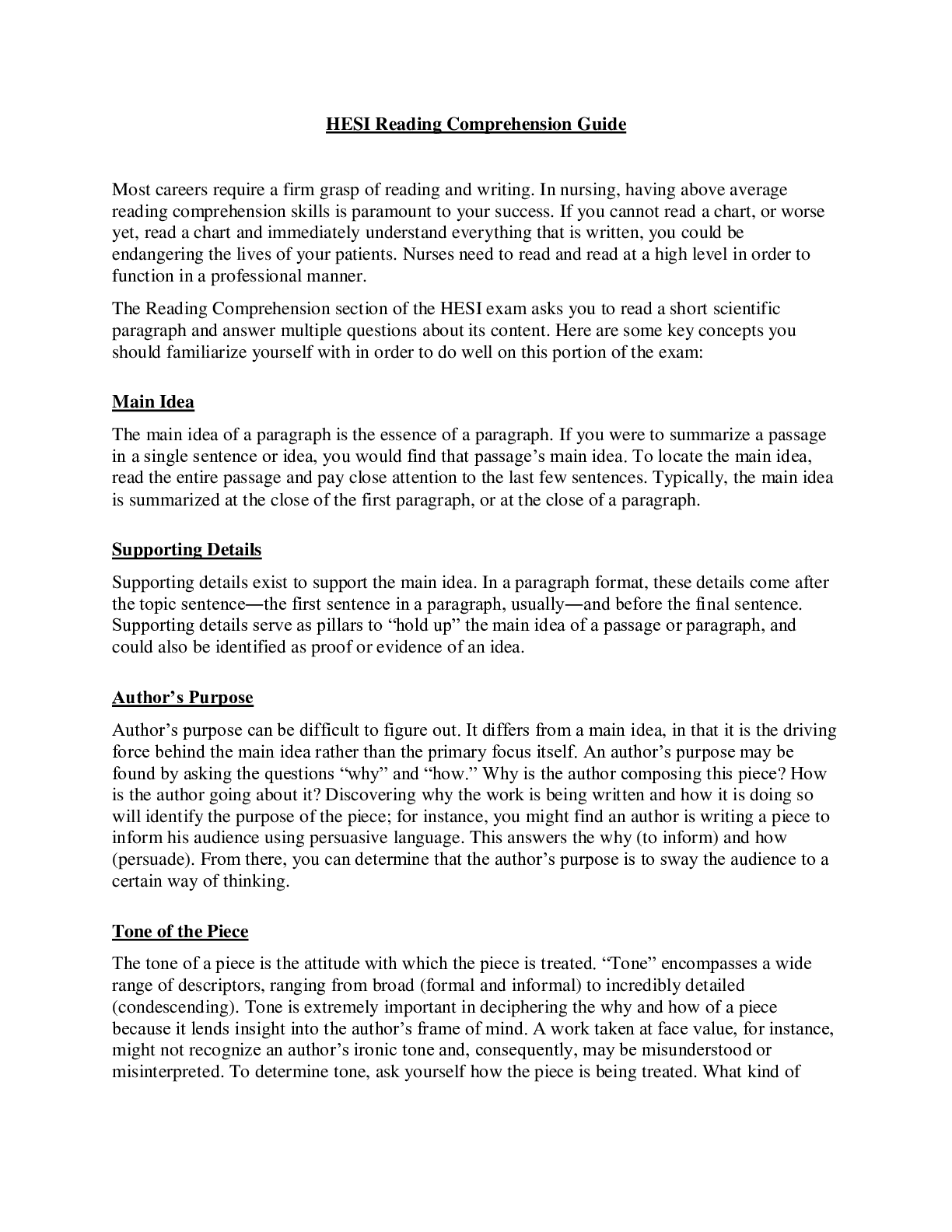 Preview image for HESI Reading Comprehension Latest Update 2021