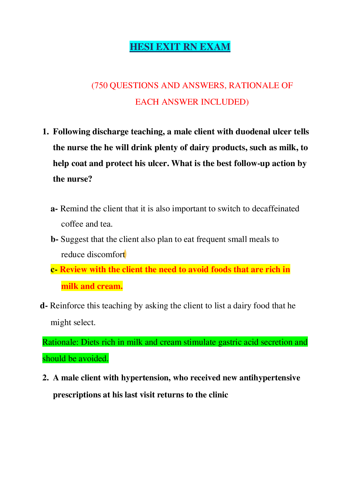 Preview image for HESI EXIT RN EXAM