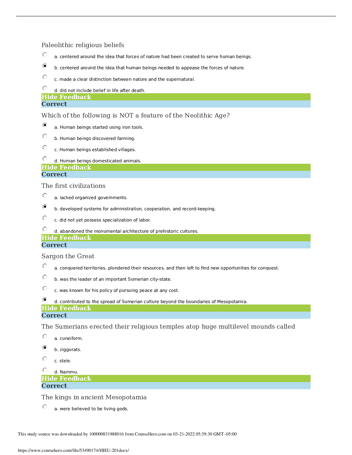 Preview of [SOLVED] Liberty University - HIEU 201HIEU 201 Chapter 13 Quiz (LATEST 2022 GRADED A)