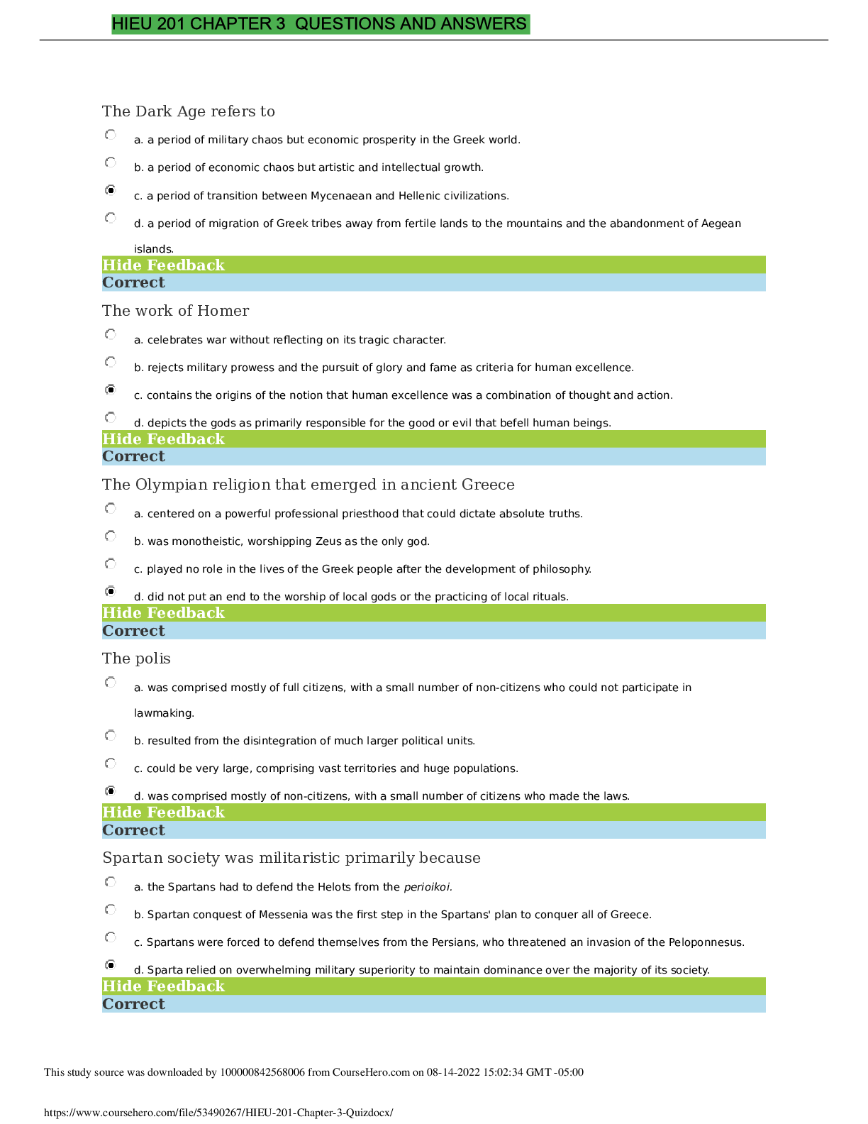 Preview of [SOLVED] HIEU 201 / HIEU201 Chapter 3 Quiz (LATEST 2022)