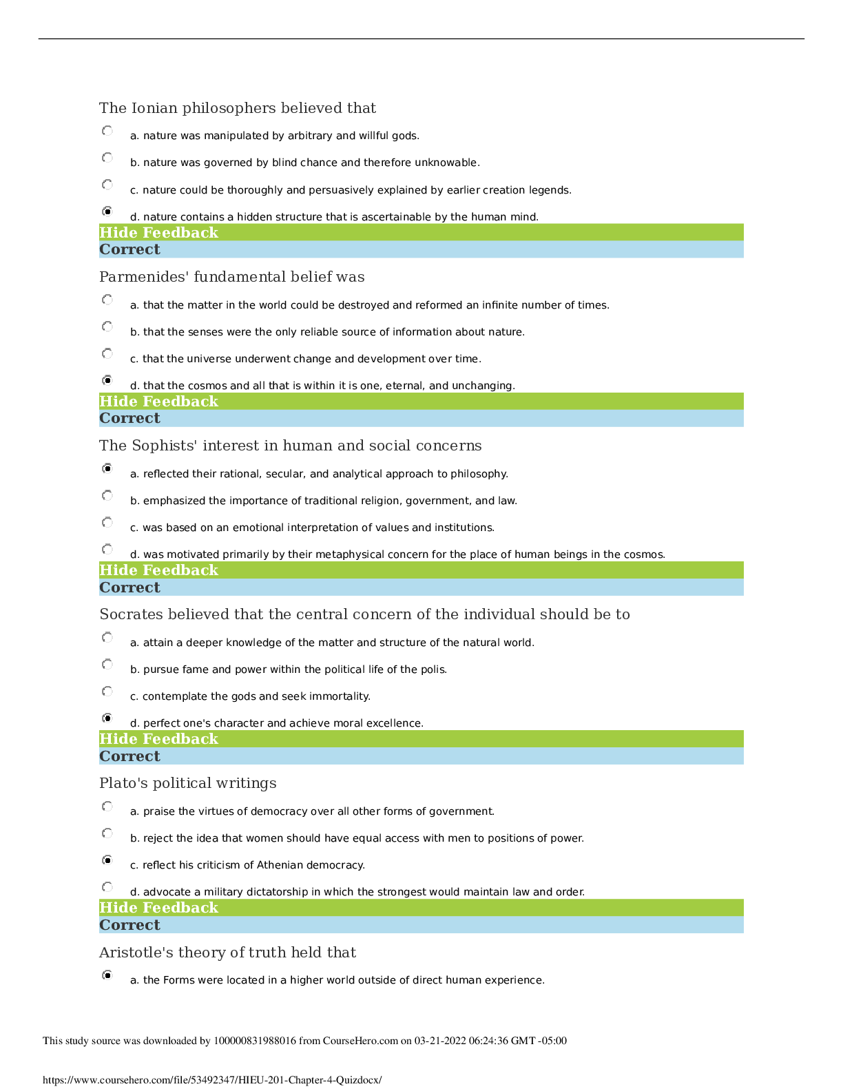 Preview of [SOLVED] - HIEU 201 / HIEU201 Chapter 4 Quiz (LATEST 2022)