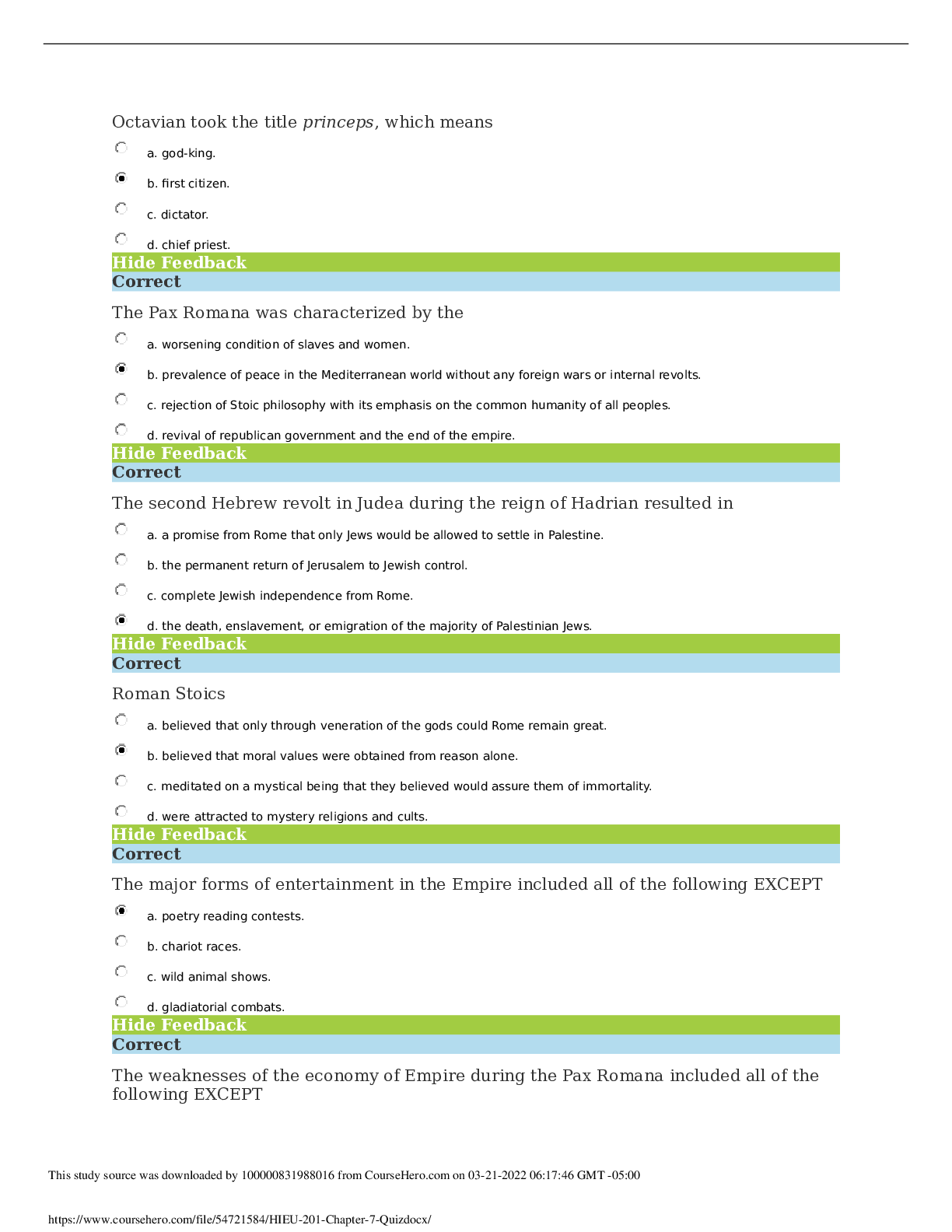 Preview of [SOLVED] HIEU 201 / HIEU201 Chapter 7 Quiz 100/100 (Latest 2022 Graded A)