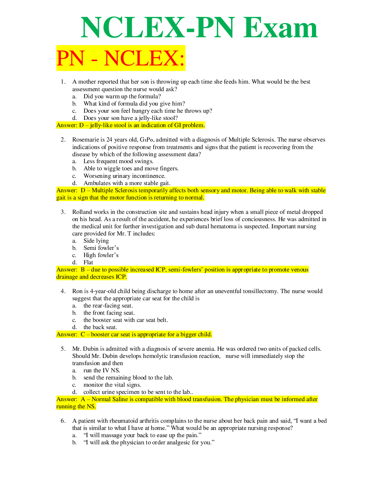NCLEX PN Actual Exam. 450 Questions