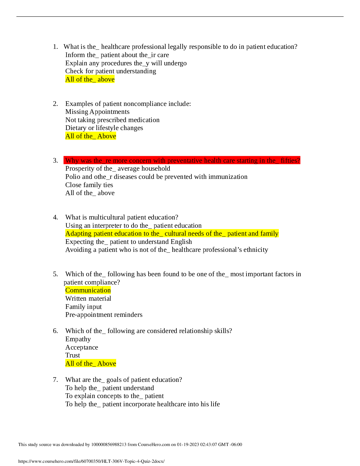 Preview of HLT 306V TOPIC 4 QUIZ 2 COMPLETE