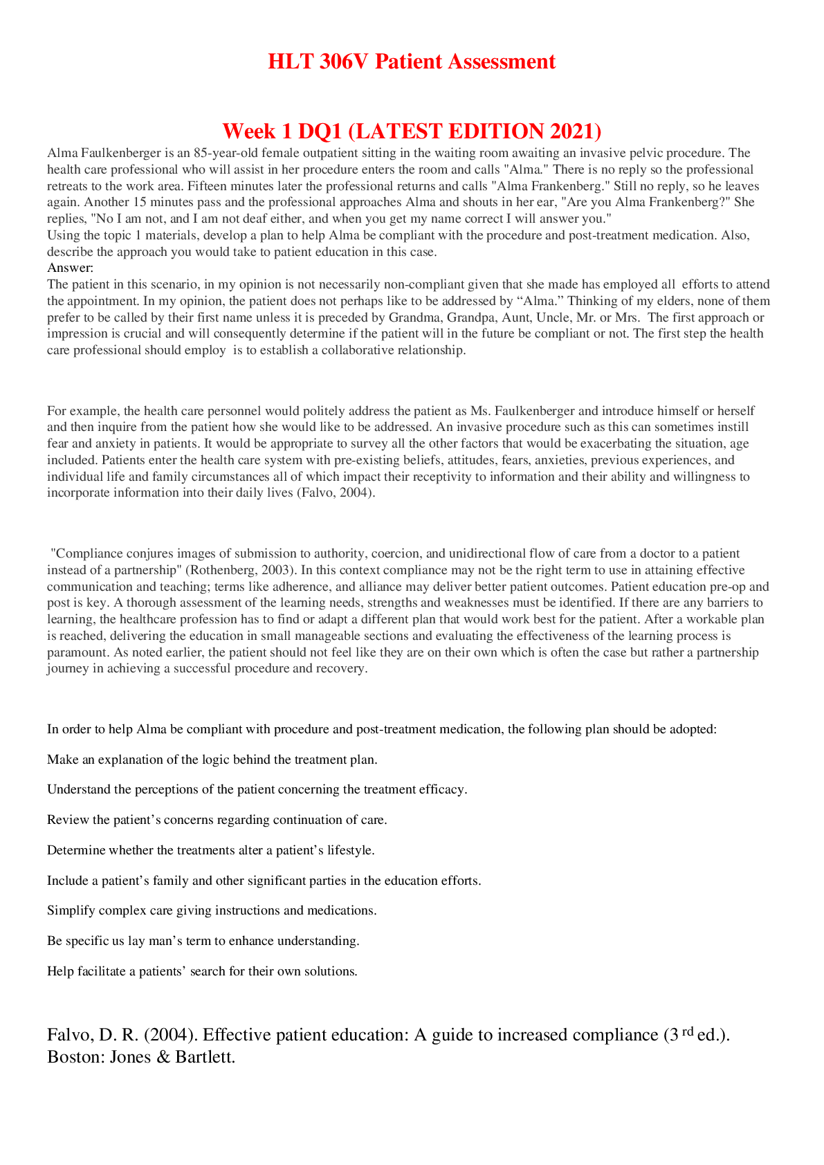 Preview image for HLT 306V Patient Assessment  Week 1 DQ1 (LATEST EDITION 2021)