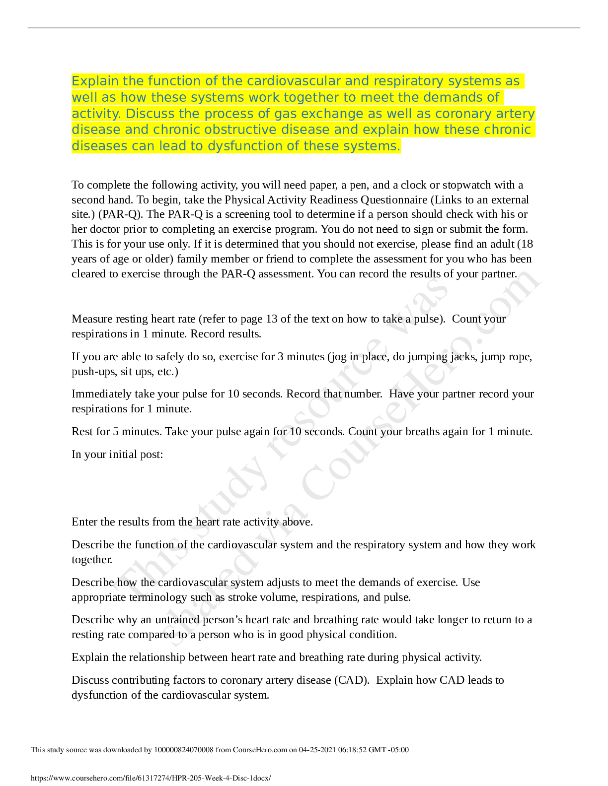 Preview image for Ashford University HPR 205 Week 4 Disc 1 Study Guide