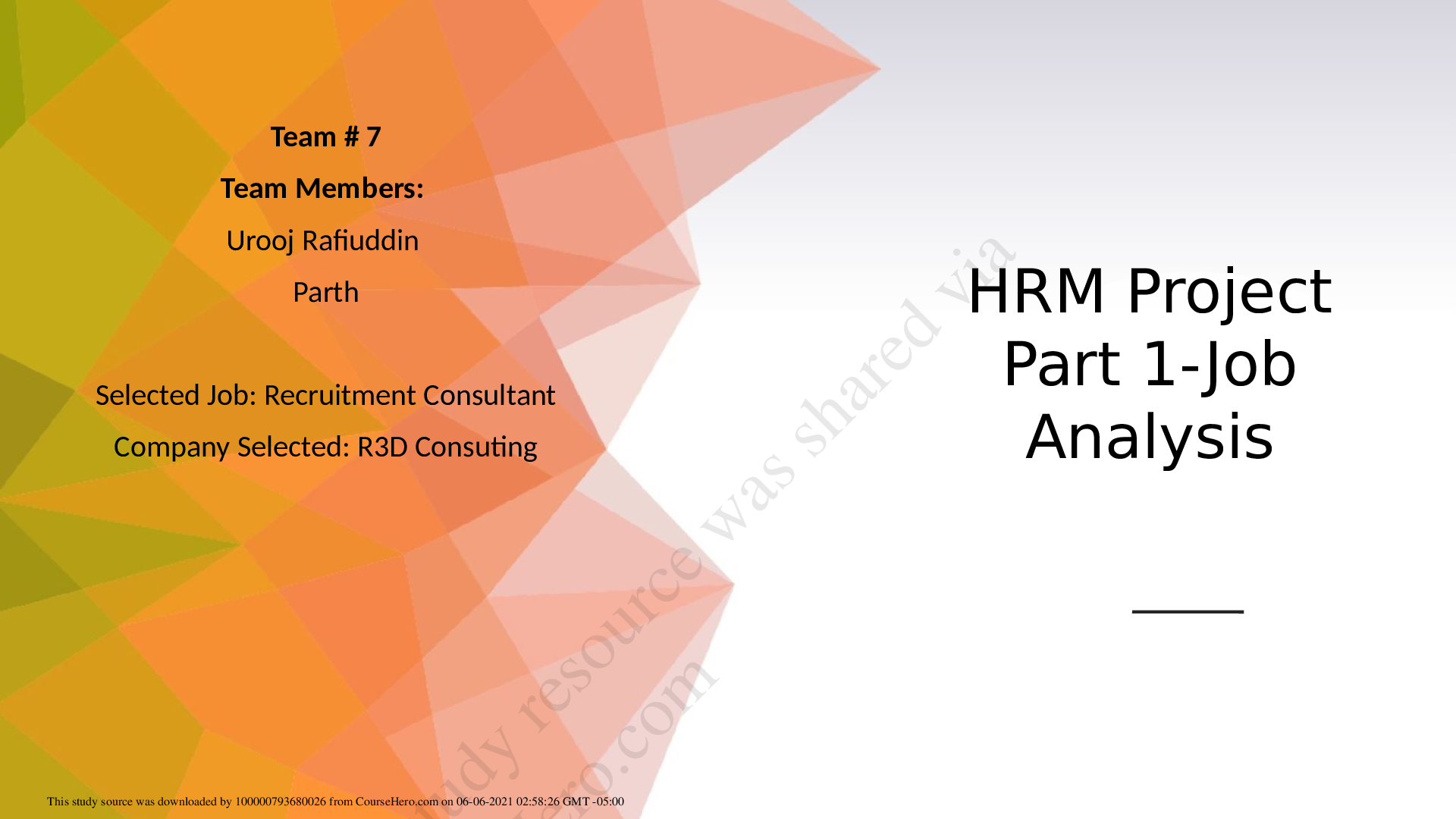 Preview image for Conestoga College HRM 8340 HRM Project.