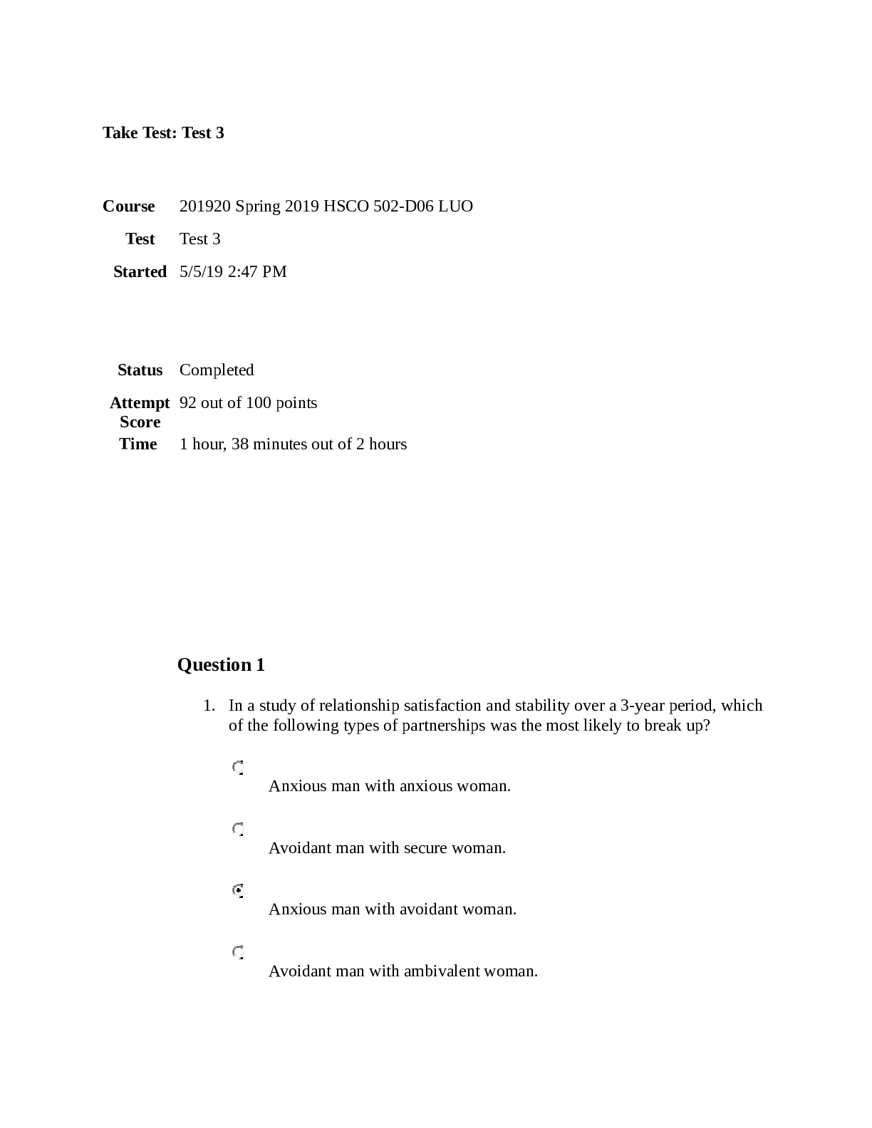 Preview of HSCO 502 test 3: (Version 2) Latest , Liberty University answers complete solutions, Attem