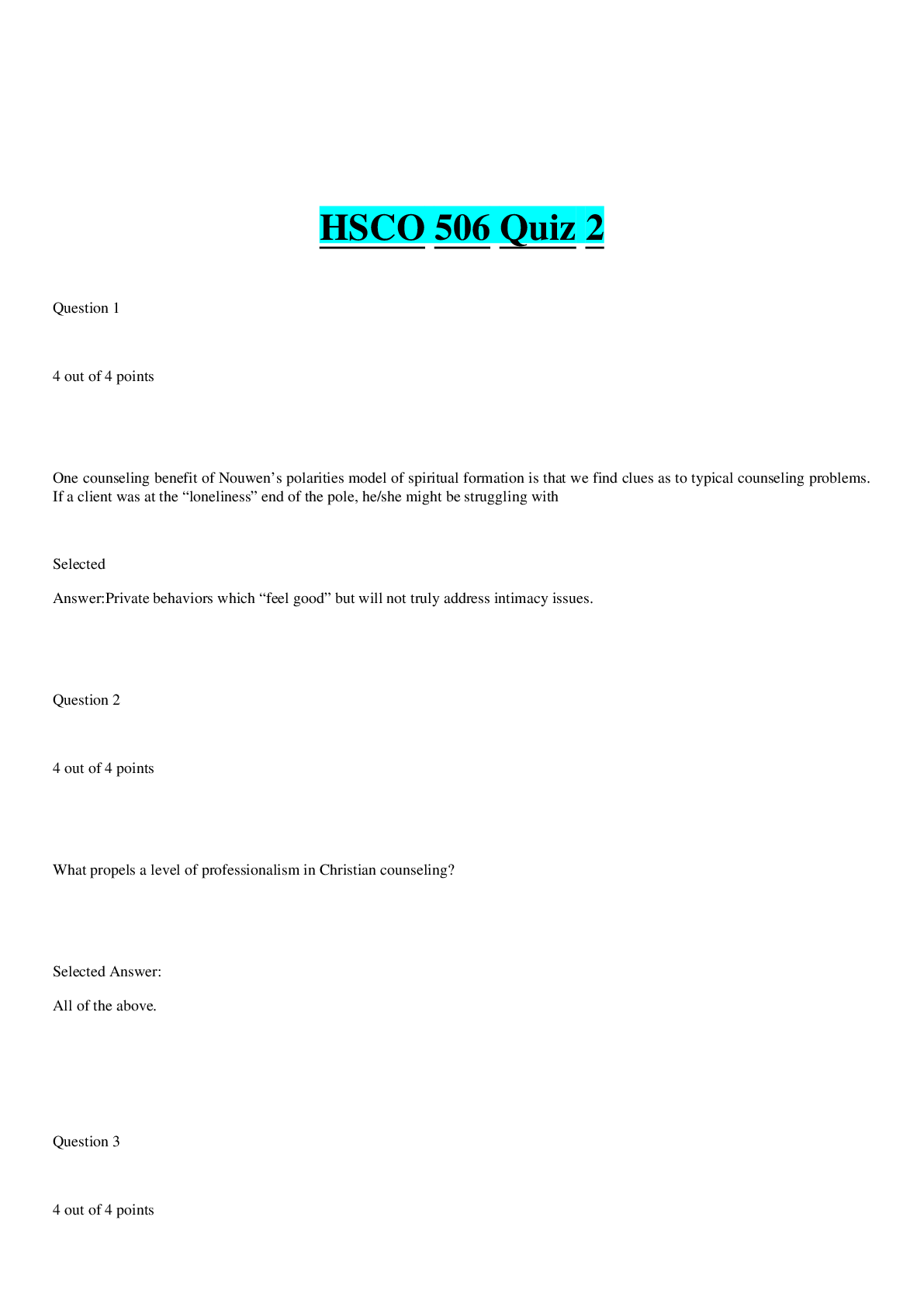 Preview image for Liberty University>HSCO 506 Quiz 2 (100% Correct Answers) SATISFACTION GUARANTEED