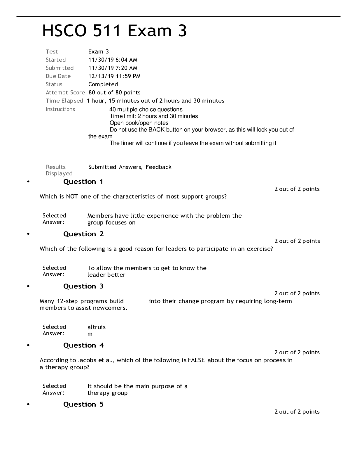 Preview image for HSCO 511 EXAM 3 Review Test Submission EXAM 3 Spring