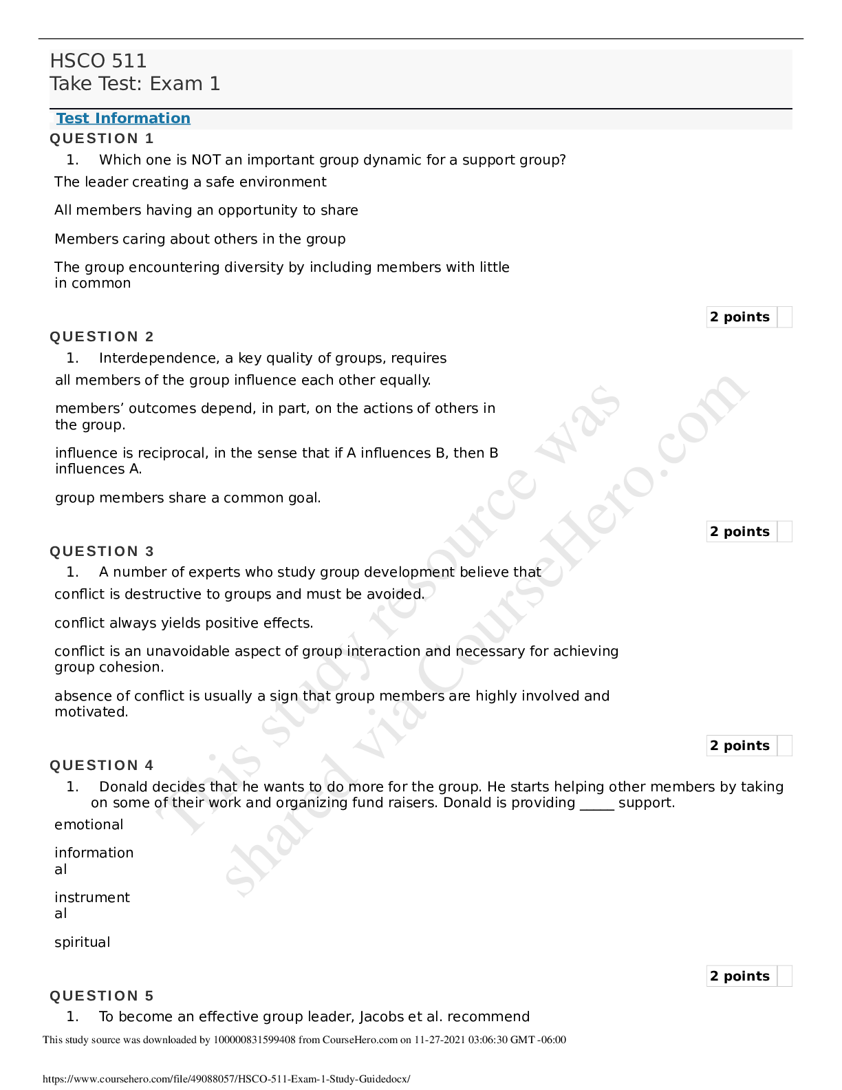 Preview image for HSCO 511 Study Guide for Exam #1, Complete solution; A+ Guide.