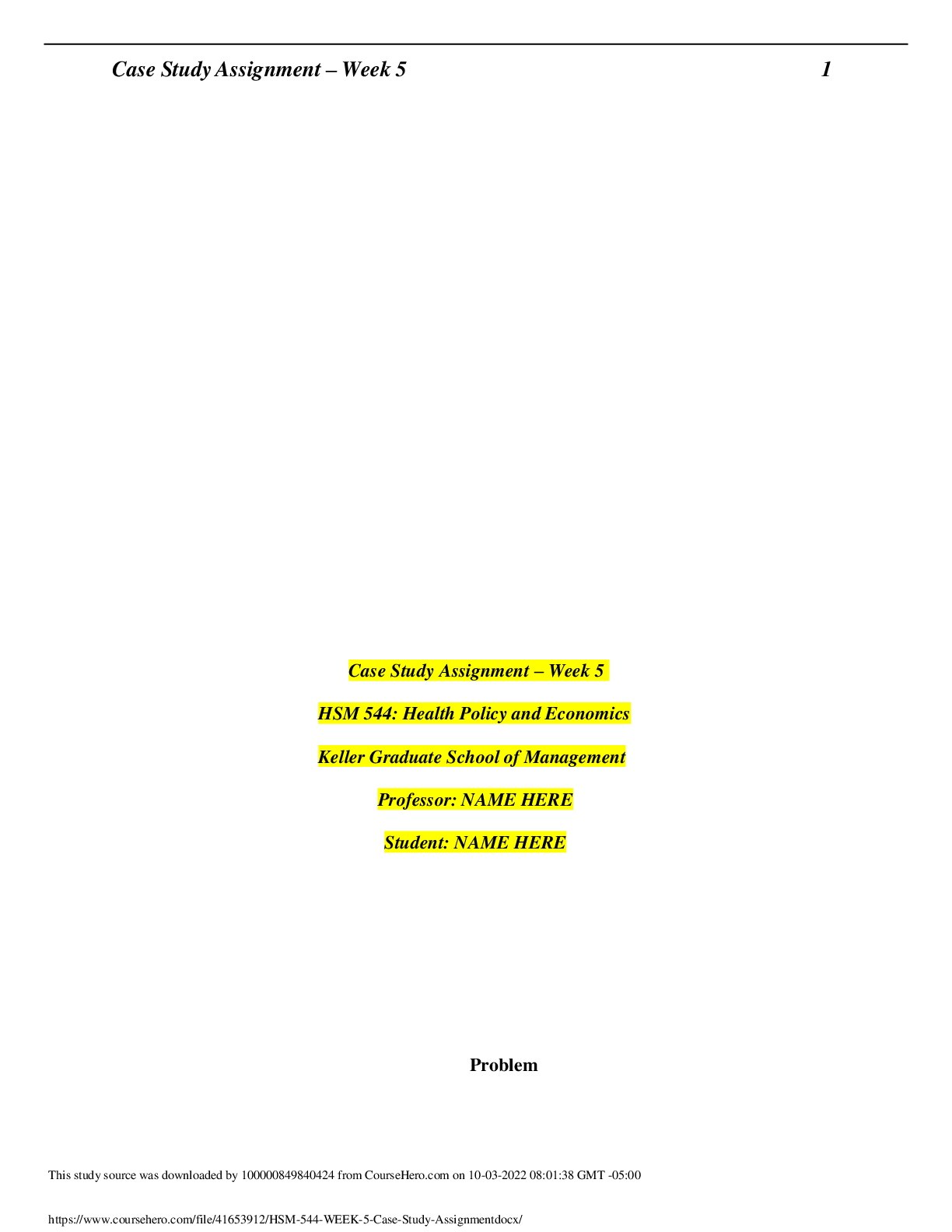Preview image for DeVry University, Keller Graduate School of Management - HSM 544/HSM 544 WEEK 5 Case Study Assignment_100% Correct.