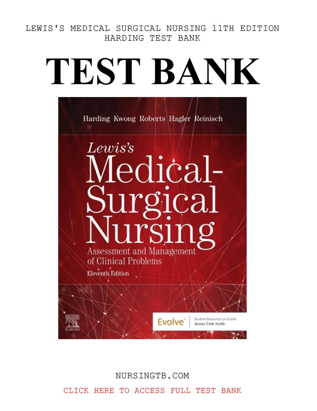 Test Bank for Lewis Medical-Surgical Nursing, 11th Edition by Mariann Harding, Jeffrey Kwong, Debra Hagler, Courtney Reinisch