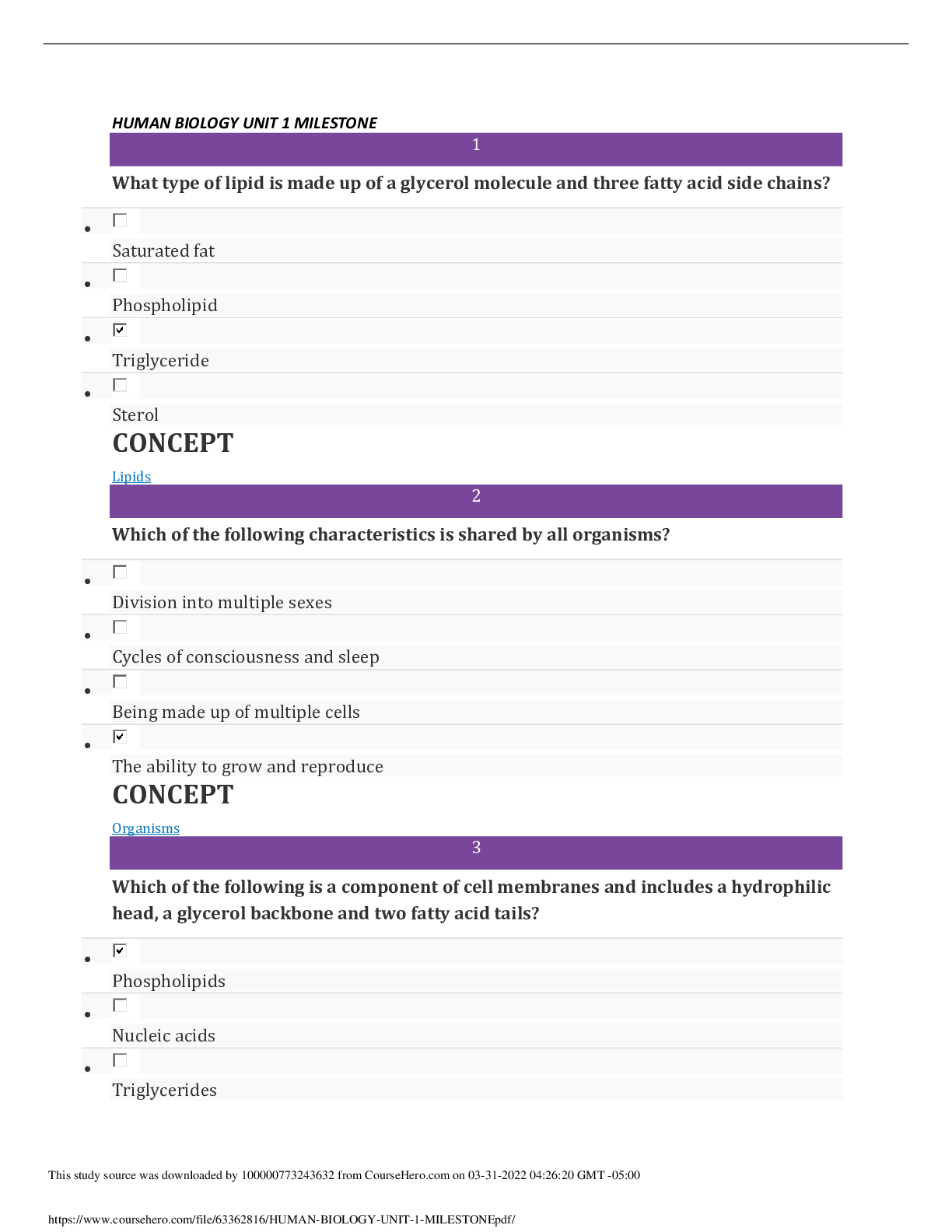 Preview image for HUMAN BIOLOGY UNIT 1 MILESTONE.pdf. RATED A+
