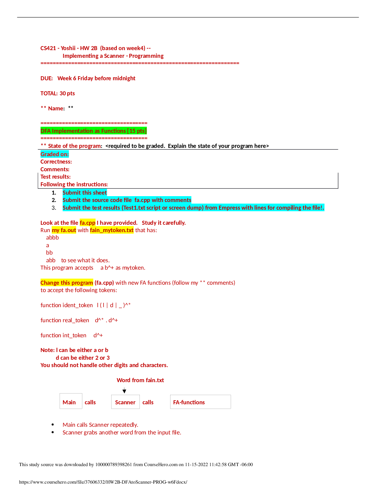 Preview image for CS 421 Theory of computing CS421 -HW 2B (based on week4) -- Implementing a Scanner - Programming | California State University, San Marcos