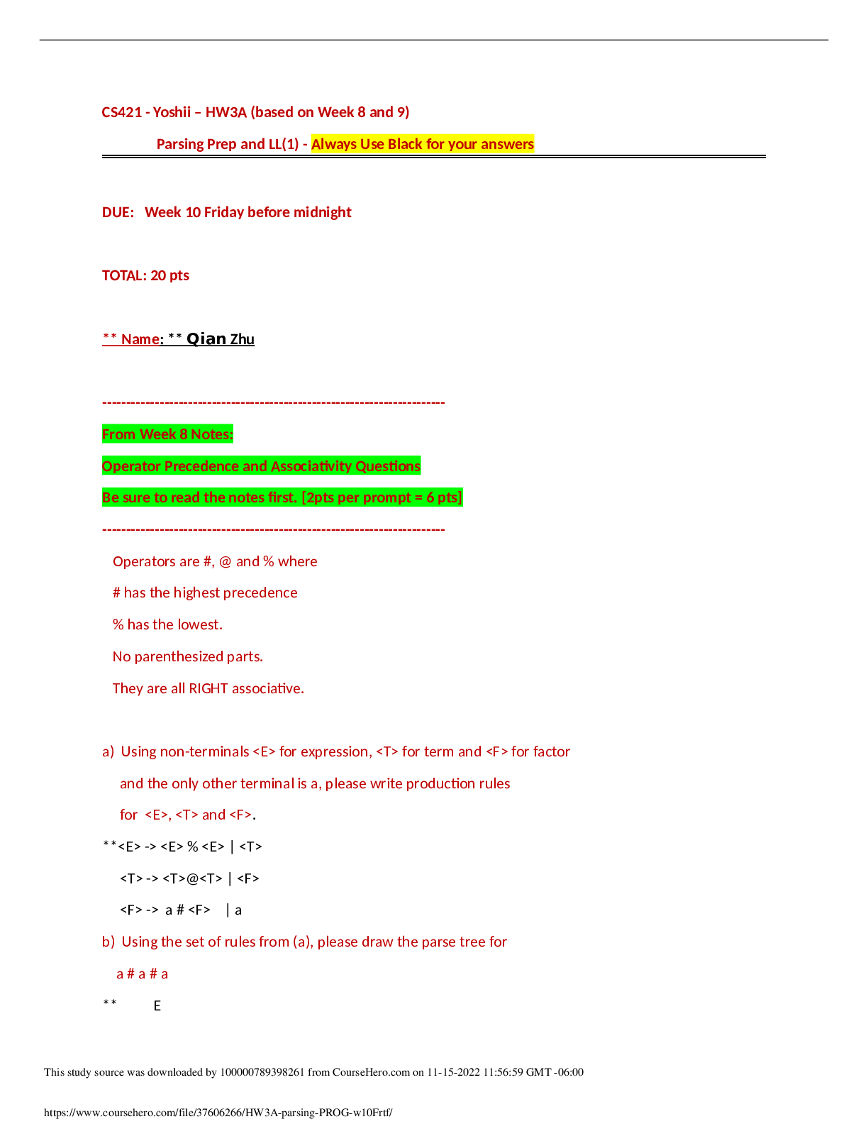 Preview image for CS 421 Theory of computing CS421 - HW3A (based on Week 8 and 9) | California State University, San Marcos