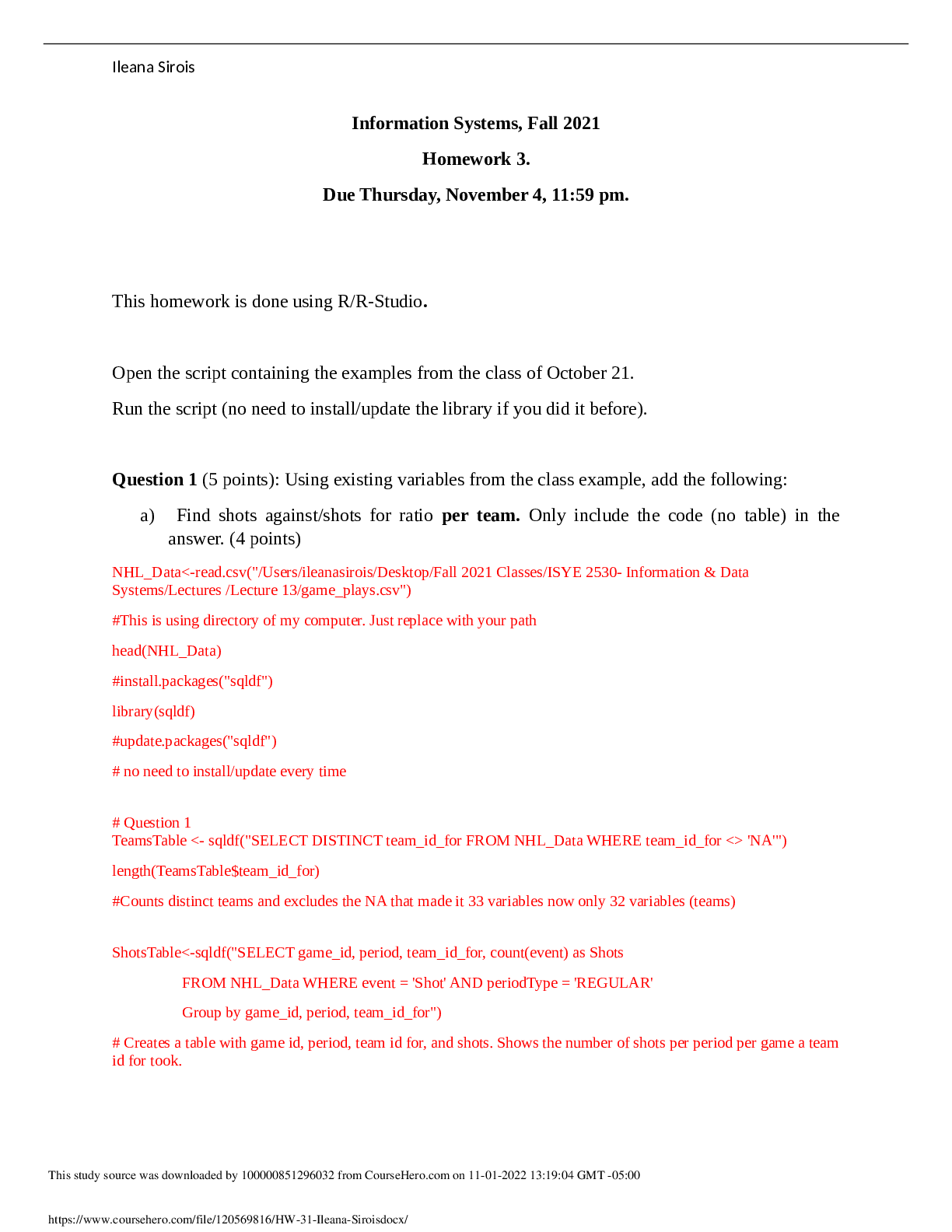 Preview image for Information Systems, HW_3(1) - Ileana Sirois ISYE 4530