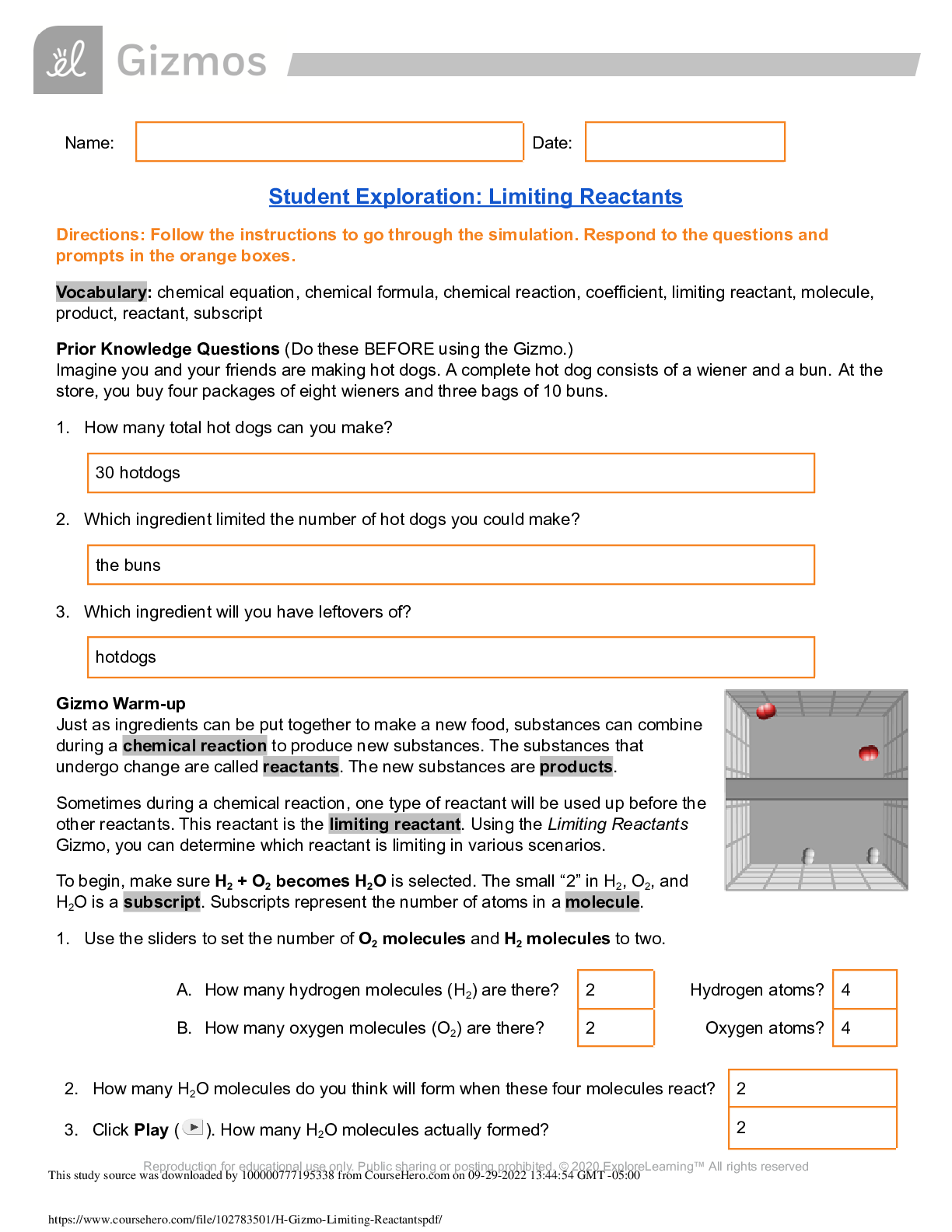 Preview image for Gizmo Limiting Reactants.pdf
