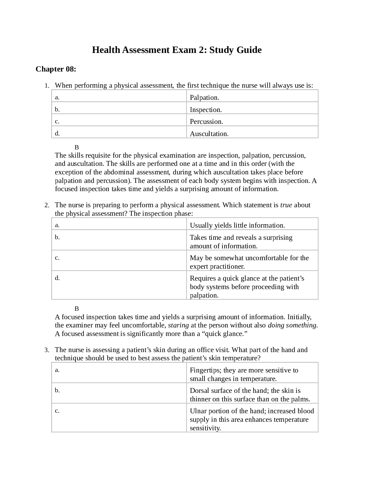 Preview image for Chapter 18:Health Assessment Exam 2: Study Guide Questions All correctly Answered and with Explanations.