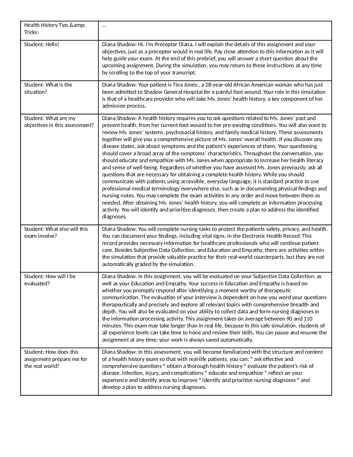 Preview image for Shadow Health - Tina Jones, Health History-guaranteed pass-2022-2023