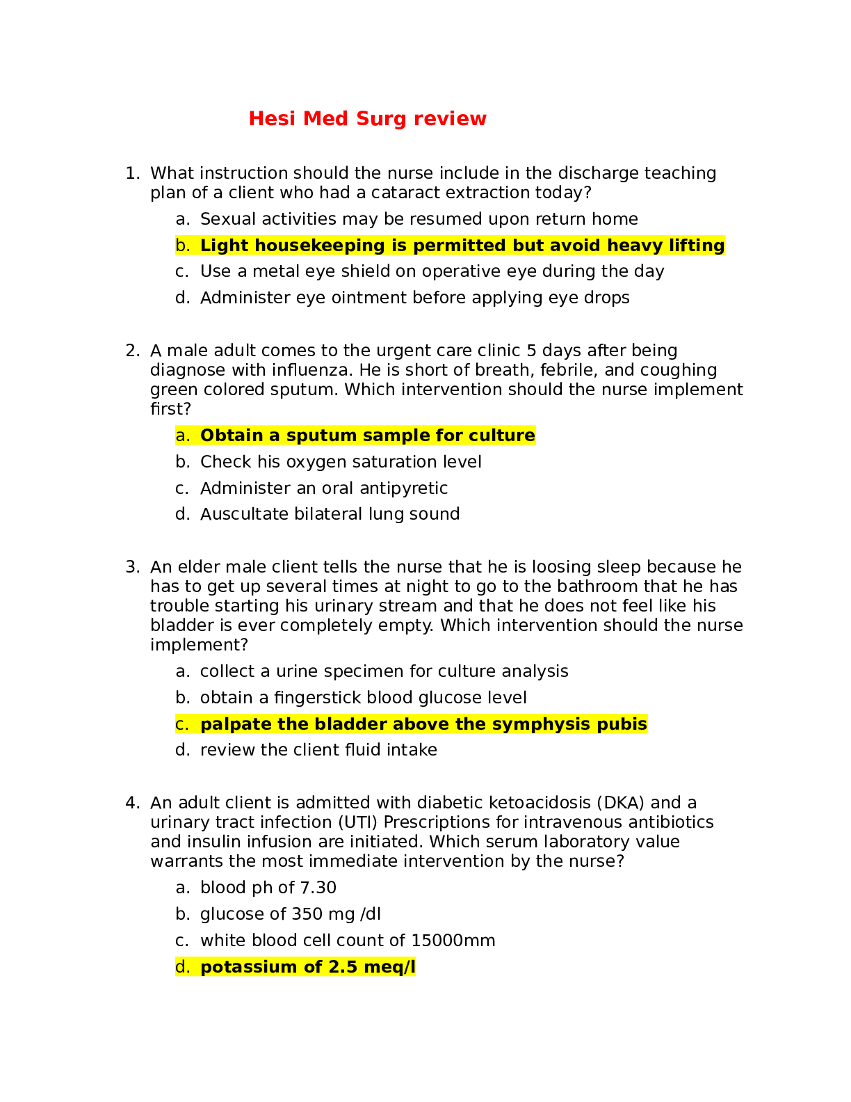 Preview image for Hesi Med Surg Exam | Questions and Answers with Rationales |Highly Rated| Latest 2021 / 2022