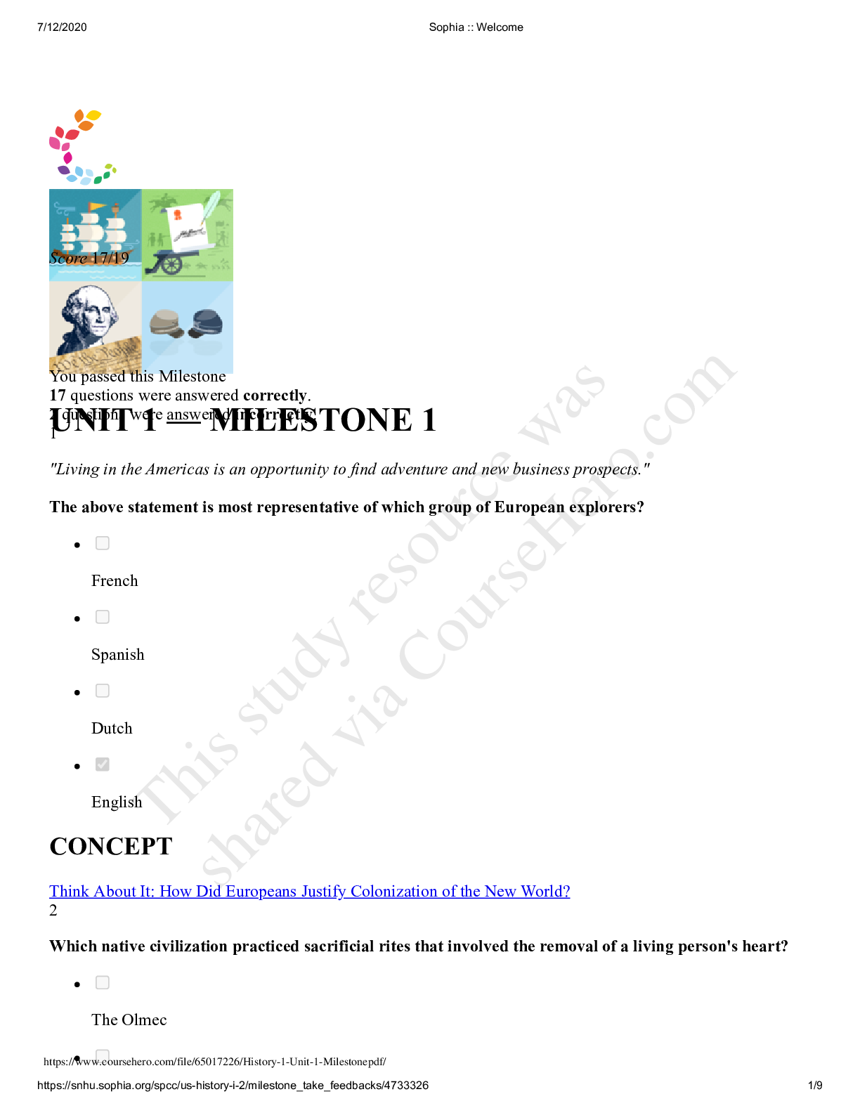 Preview image for Southern New Hampshire University History 1 Unit 1 Milestone Question An Answers/ Complete Solution A+ Guide.