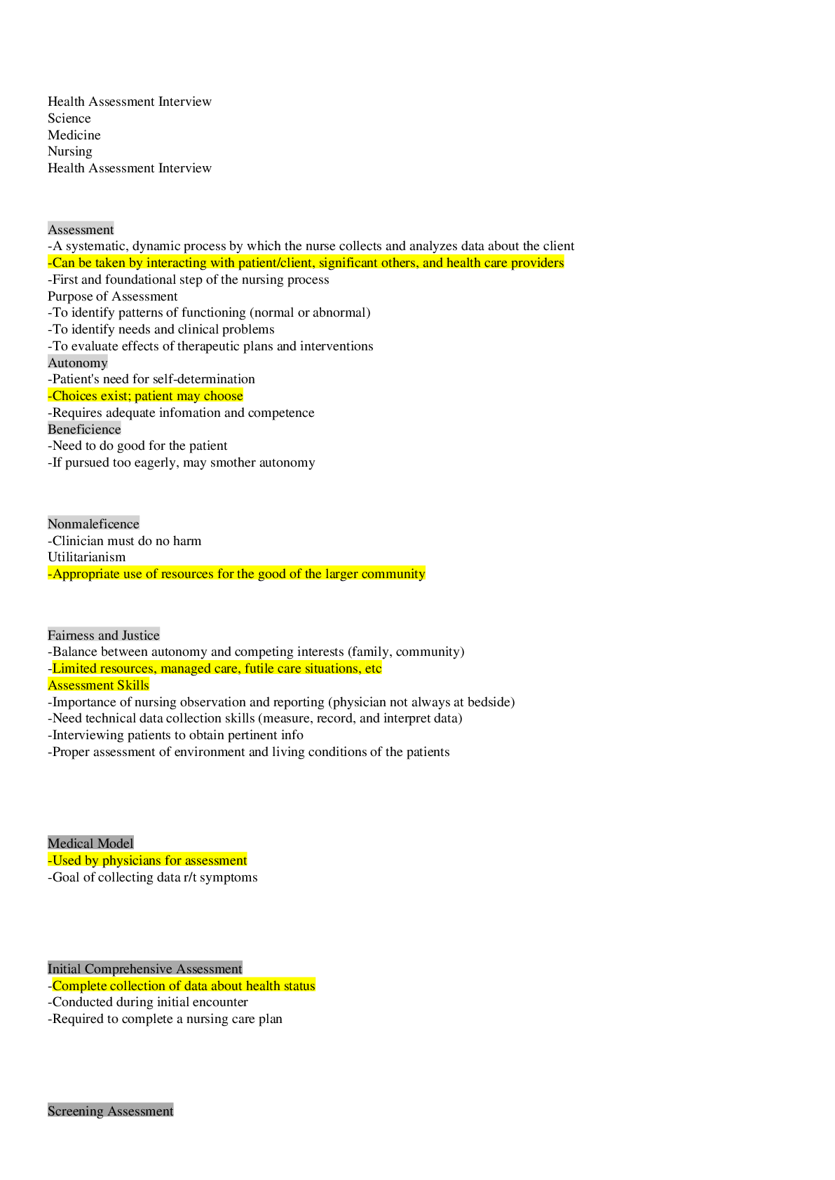 Preview image for Health Assessment Interview Science Medicine Nursing