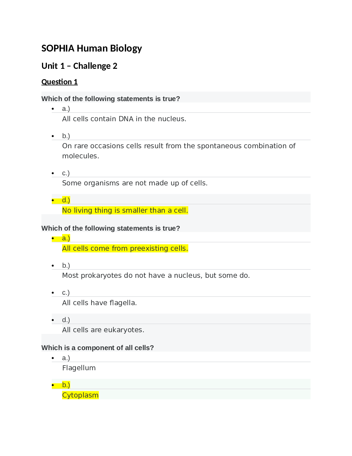 Preview image for Human Biology Unit 1 Challenge 2 SOPHIA PATHWAY