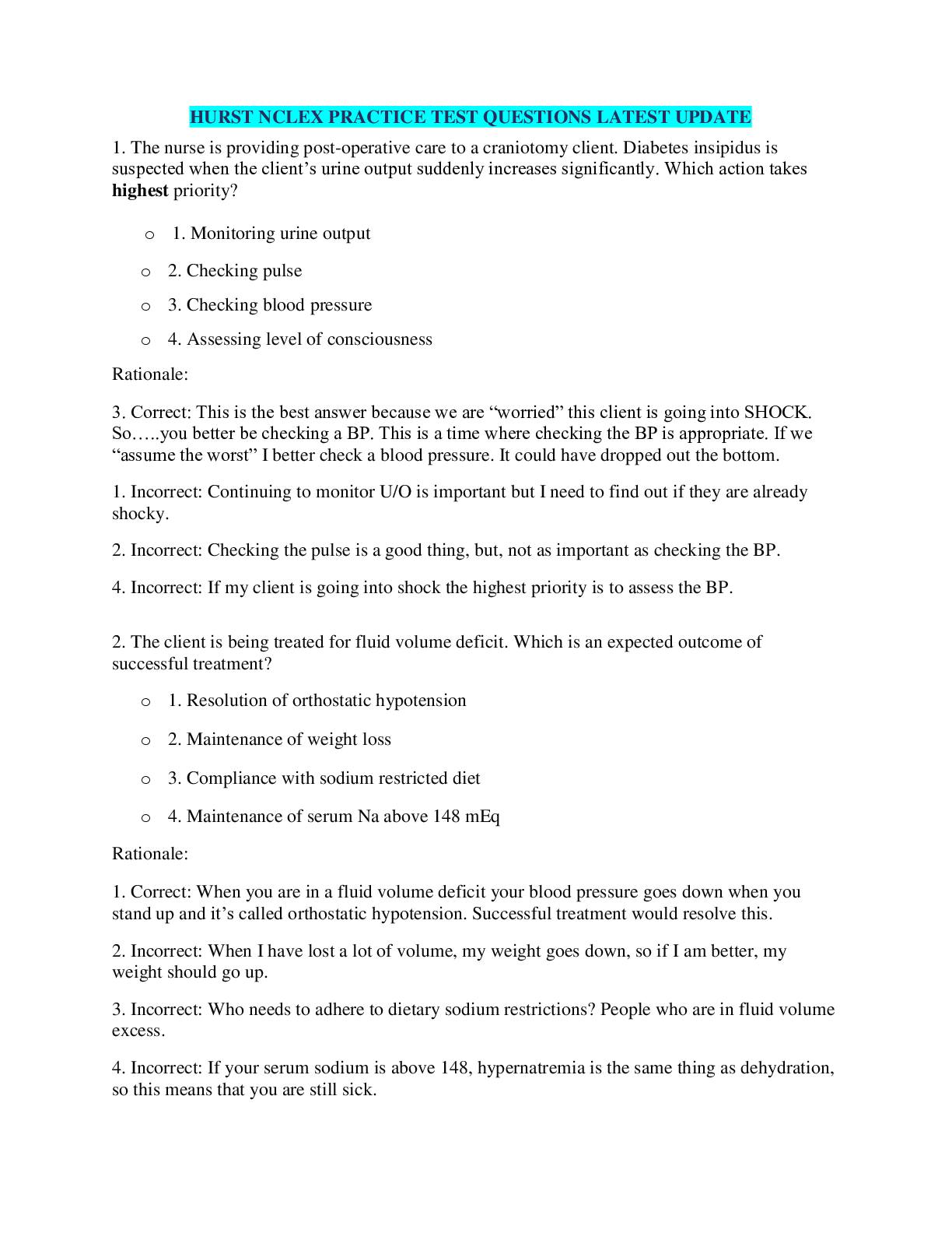 Preview image for Hurst NCLEX Test Taking Strategy Questions With Rationale