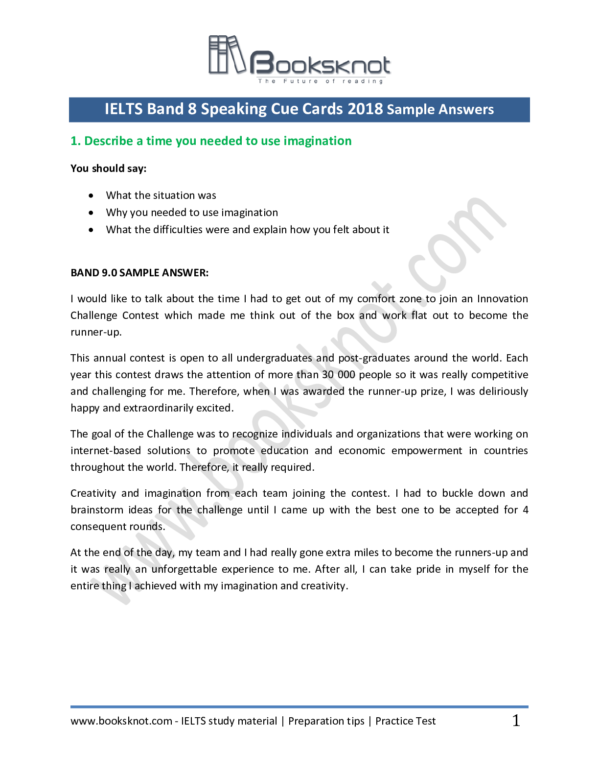 Preview image for IELTS band 8 Speaking Cue Cards 2018 Sample Answers - Booksknot