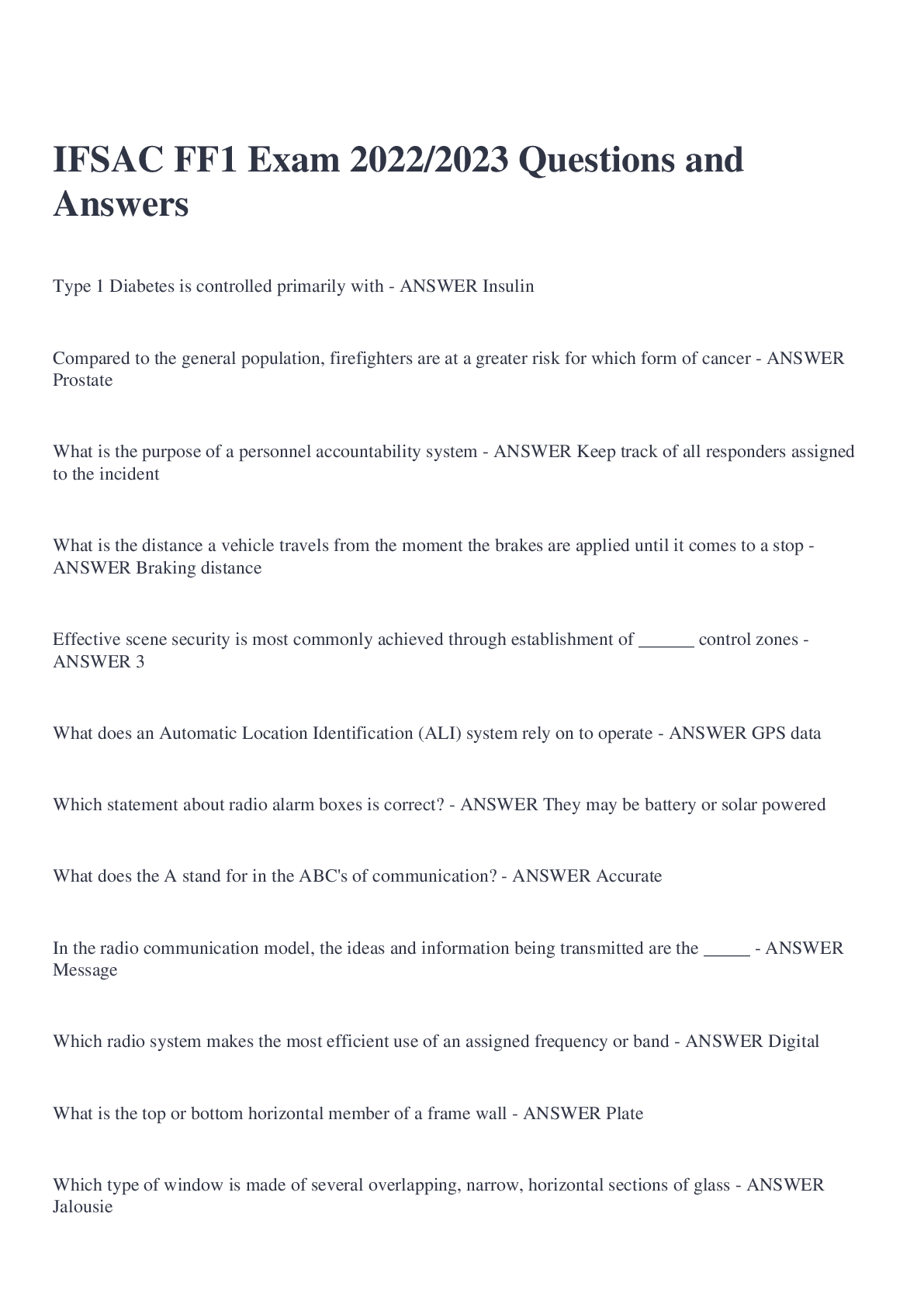 Preview image for IFSAC FF1 Exam 2022/2023 Questions and Answers