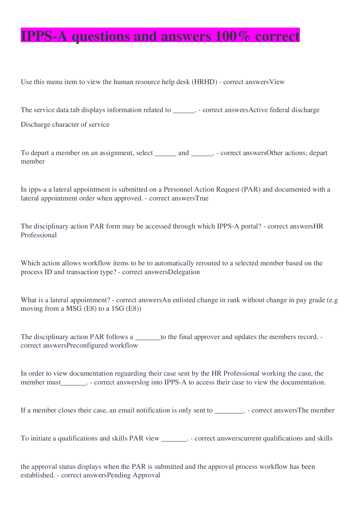 Preview image for IPPS-A questions and answers 100% correct