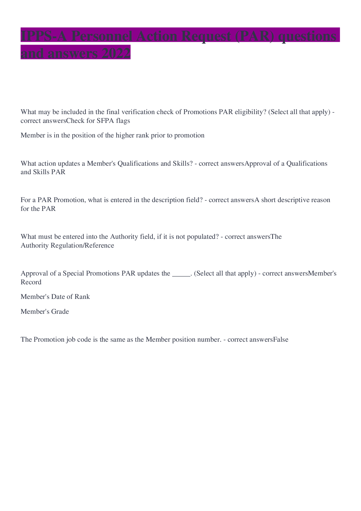 Preview image for IPPS-A Personnel Action Request (PAR) questions and answers 2022