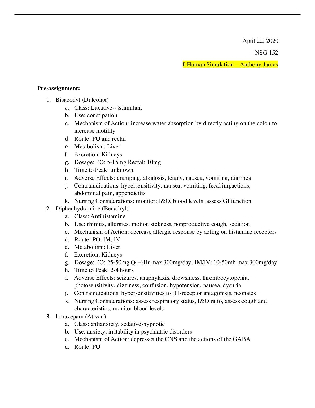Preview image for Danville Community College - NSG 210I-Human Anthony James. / I-Human Simulation—Anthony James (answered) latest fall 2023/2024