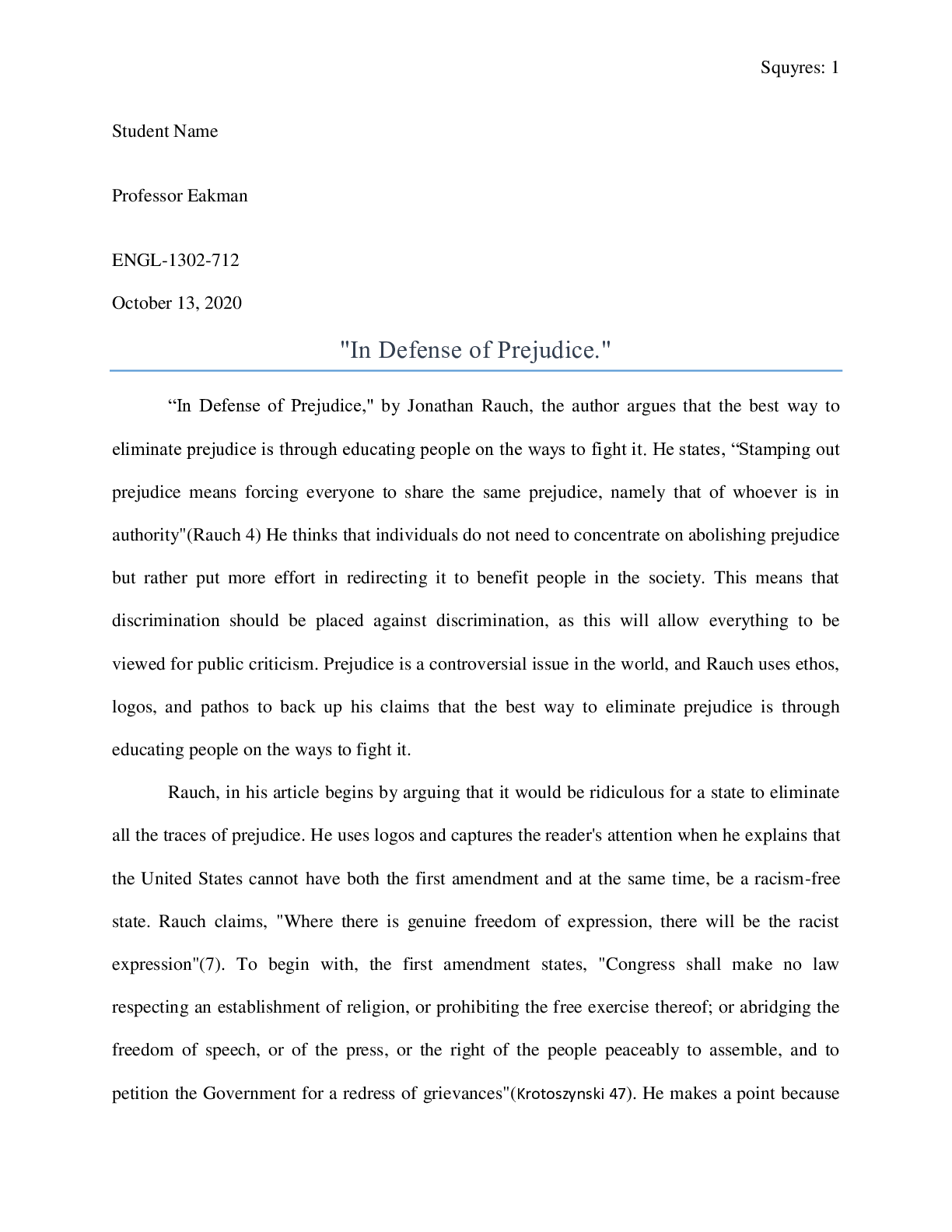 Preview image for ANALYSIS FOR: In Defense of Prejudice: Why Incendiary Speech Must Be Protected