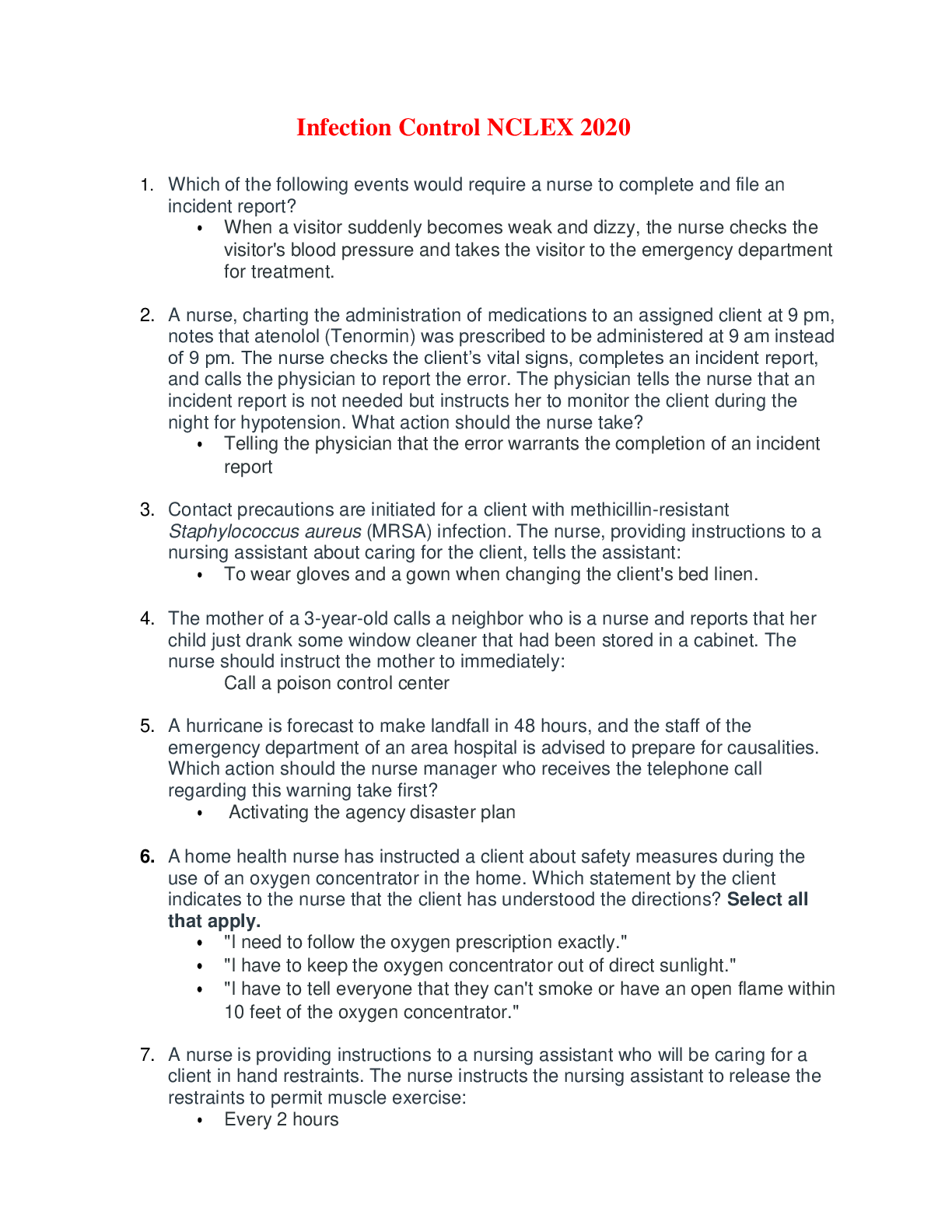 Preview image for Infection Control NCLEX 2020 - With Verified Grade A Answers