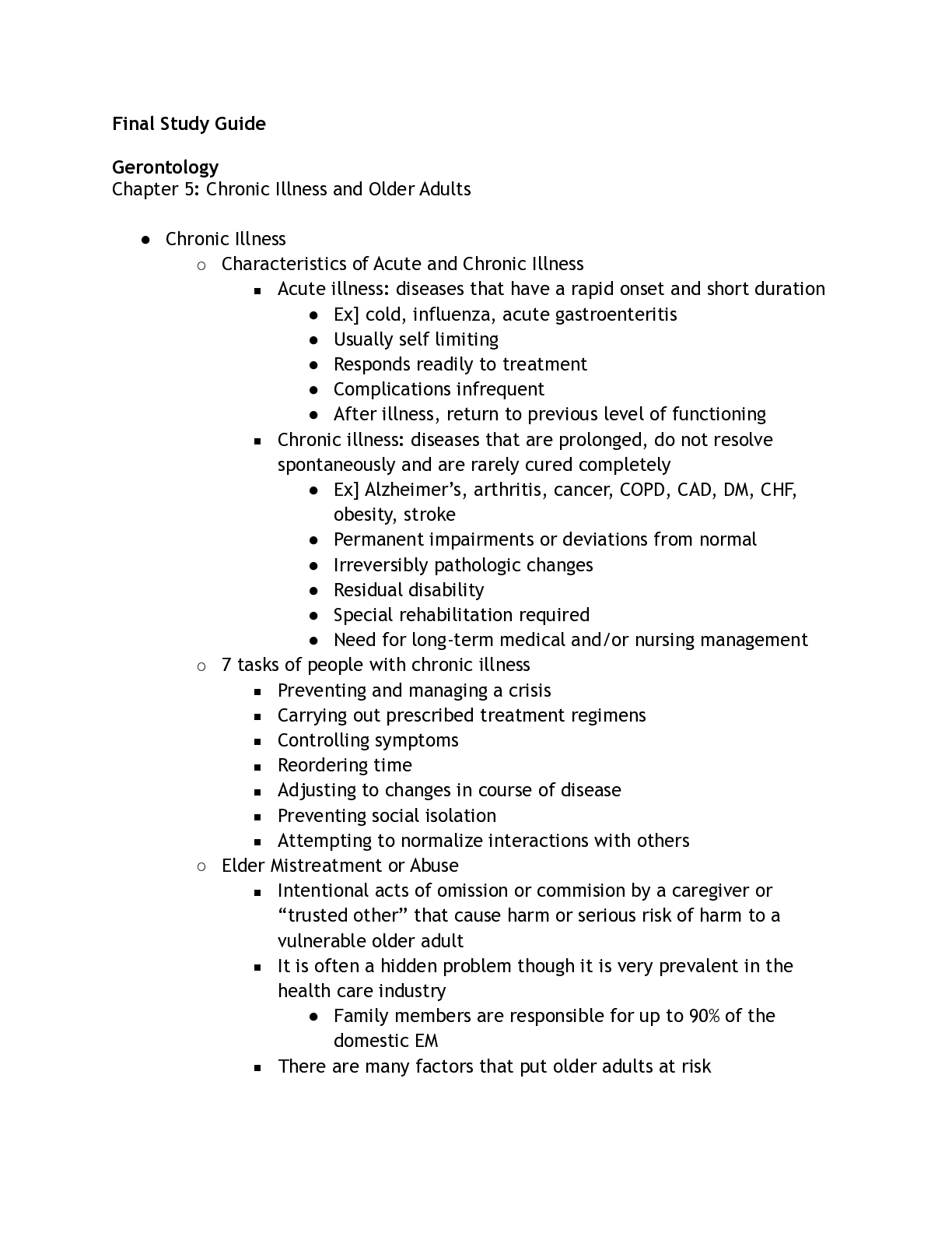 Preview of NURSING 225 Inter-Final test prep Study Guide for Gerontology Chronic Illness and Older Ad