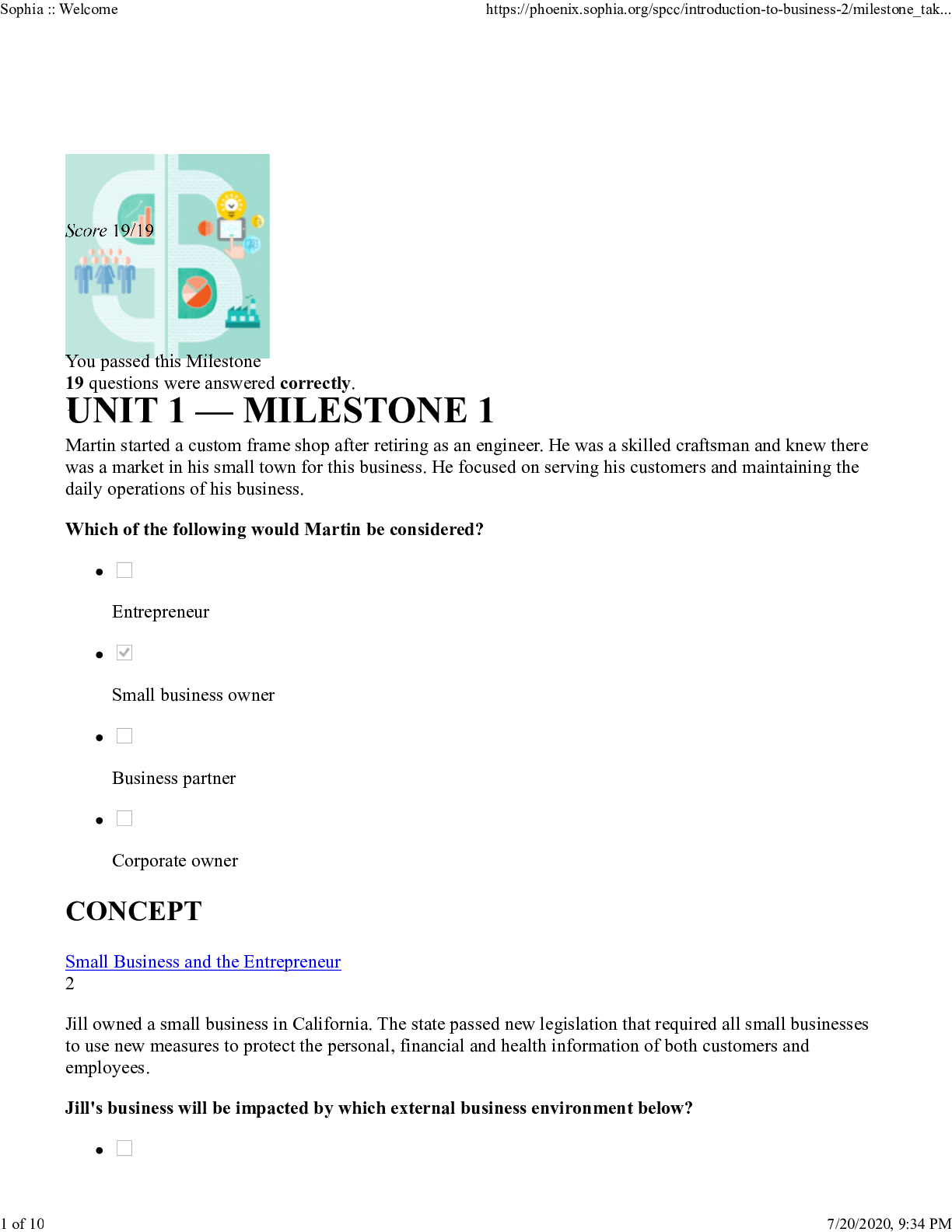 Preview image for Introduction to Business Milestone 1 Test